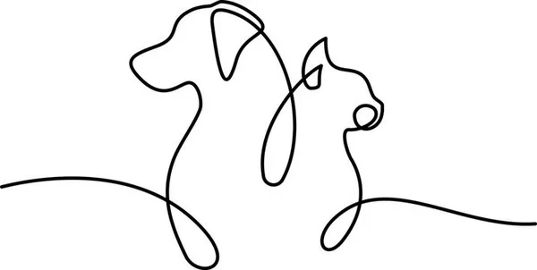Line art illustration of a dog and cat